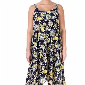 Nina Leonard yellow lace handkerchief dress